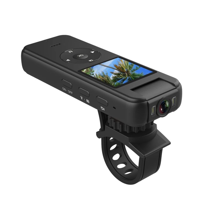 Видео камера за спорт HD Ambrasmart, 4K, Въртене на обектива на 180°, Преносима, WiFi достъп през мобилно устройство, Черен, с клип и държач за монтаж на мотор, Type-C