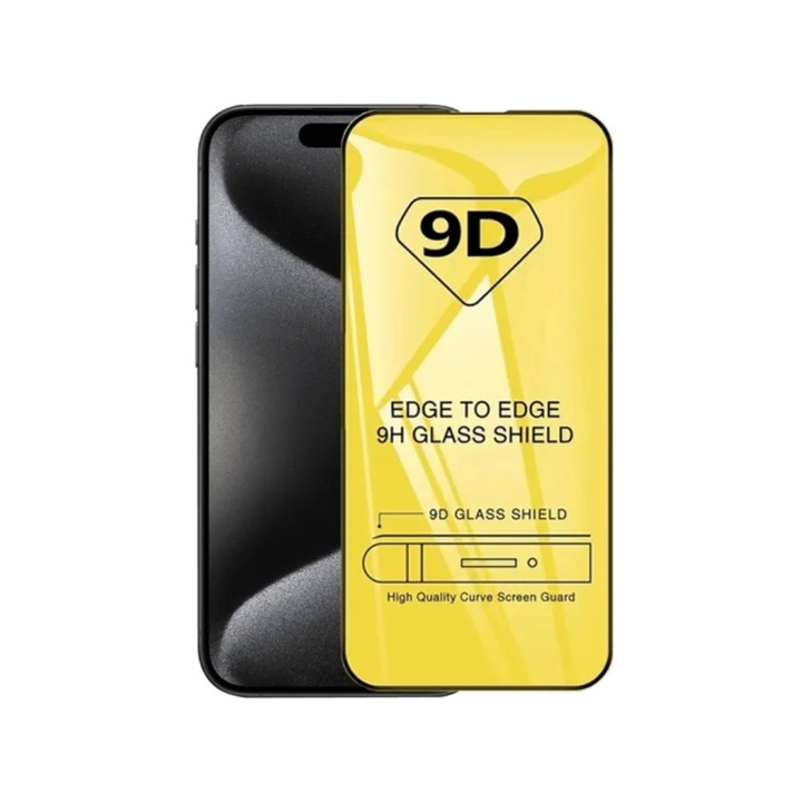 Folie sticla securizata 9D compatibila Motorola Moto G13 / G23 / G53 / G73, scut de sticla 9H margine la margine, rama neagra Transparent Transparenta