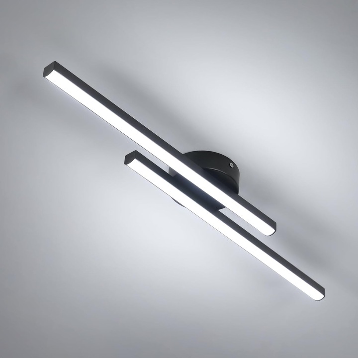 LED таванно осветление, Toollight, 20W, регулируемо, с 2 дълги ленти, 3000K-6500K, за хол, спалня, кухня, трапезария, черно