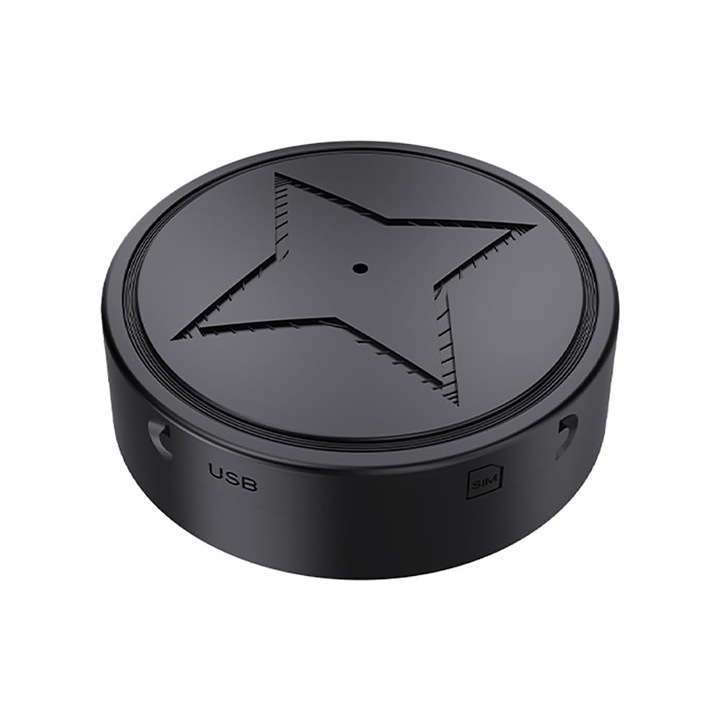GPS tracker mini, magnetic, pozitionare precisa, alarme multiple, urmarire in timp real, ABS, -20℃-70℃, 500 mAh, folosit pentru localizarea masinilor, batrani, copii, animale de companie, 40x40x14 mm, negru