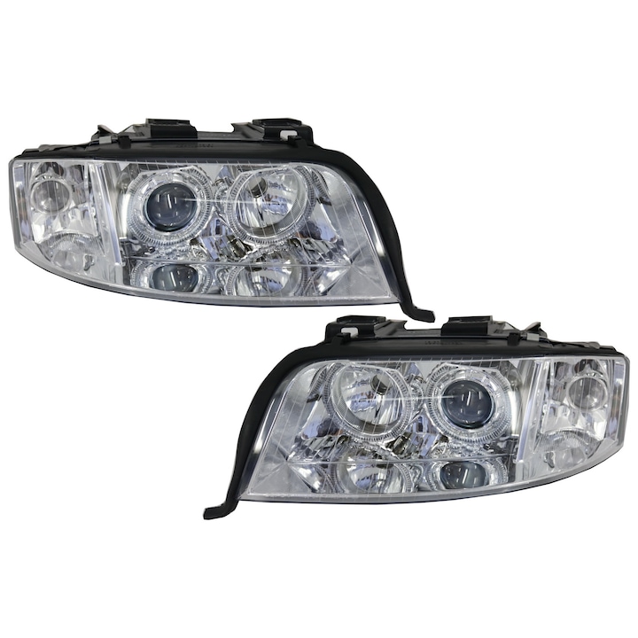 Ксенонови фарове, съвместими с Audi A6 4B C5 2001-2004, Ангелски очи, Хром