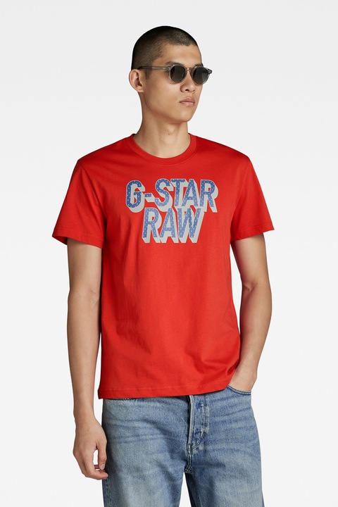 G-Star RAW, Тениска от органичен памук с лого, Лавандула/Мандарина