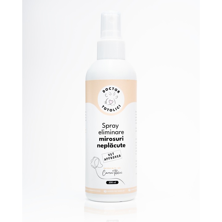 Spray eliminare mirosuri neplacute pentru caini Doctor Totolici, cu miros de vanilie, 200 ml