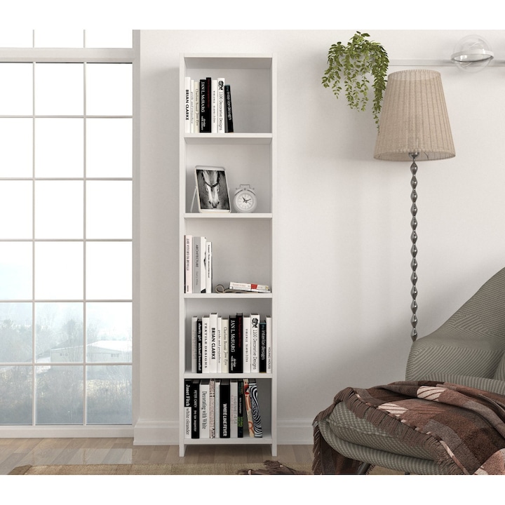 Biblioteca Slim Frame, UnicUtil, 38.6 x 19.5 x 160 cm, PAL Melaminat, Design Minimalist si Compact, Rafturi Spatioase pentru Carti si Obiecte Decorative, Ideala pentru Living, Birou sau Dormitor, Montaj Simplu, Durabila si Eleganta, Culoare Alb