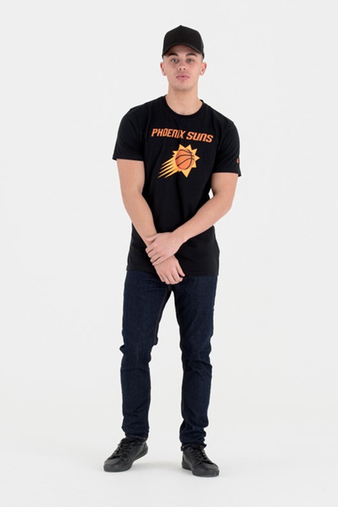 New Era, Памучна тениска с принт, Черен/Оранжев, L