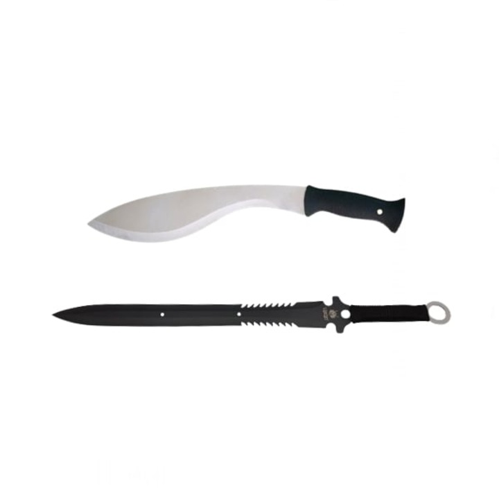 Set sabie si maceta de vanatoare, DEPOX®, Kukri Silver, 44 cm, husa inclusa