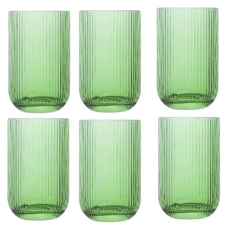Set 6 pahare inalte long drink universale Raki Bloom Green, 410ml, D8xh13cm, sticla, verde/transparent