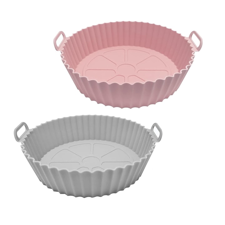 Set 2 cosuri din silicon Tongboke pentru friteuze cu aer cald, 22 x 19 x 6 cm, roz, gri