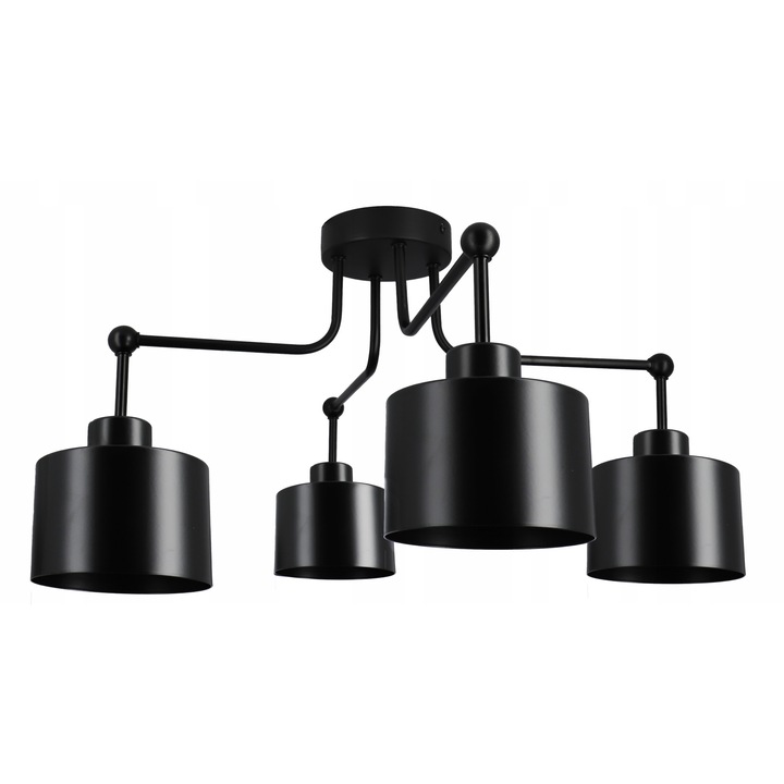 Lampa suspendata, plafoniera, LED, candelabru, fir 4x E27, stil retro, culoare neagra, sursa de lumina inlocuitoare, constructie solida, potrivita pentru orice tip de incapere
