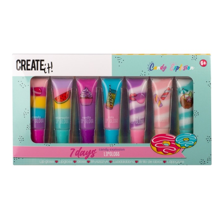 7 db-os gyermek szájfény készlet, Canenco Candy, 7 íz, többszínű