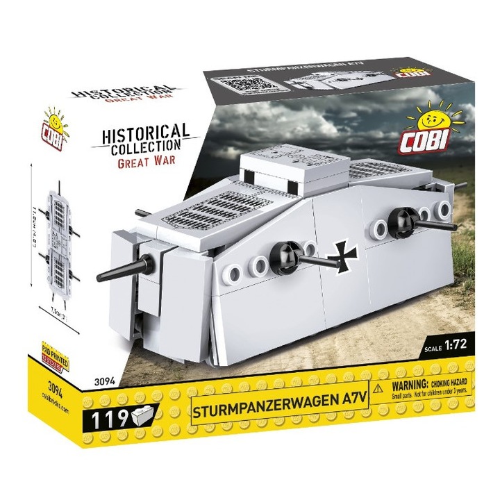 Конструктор Cobi, Sturmpanzerwagen A7V, 119 части, 11,5x7,5x4,5 см