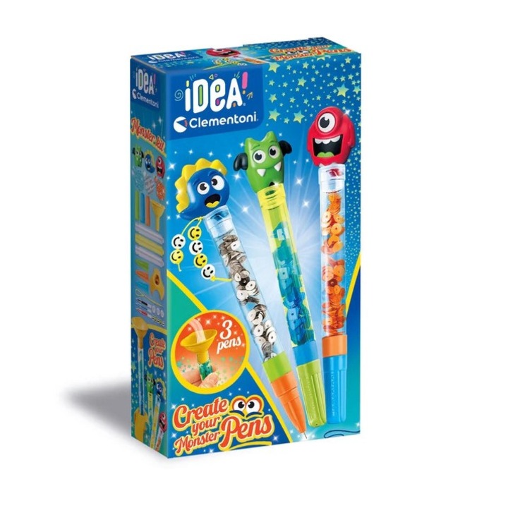 Set creativ de asamblat si personalizat stilouri, Idea, Mini Fabryca Monster, multicolor, 6+ ani