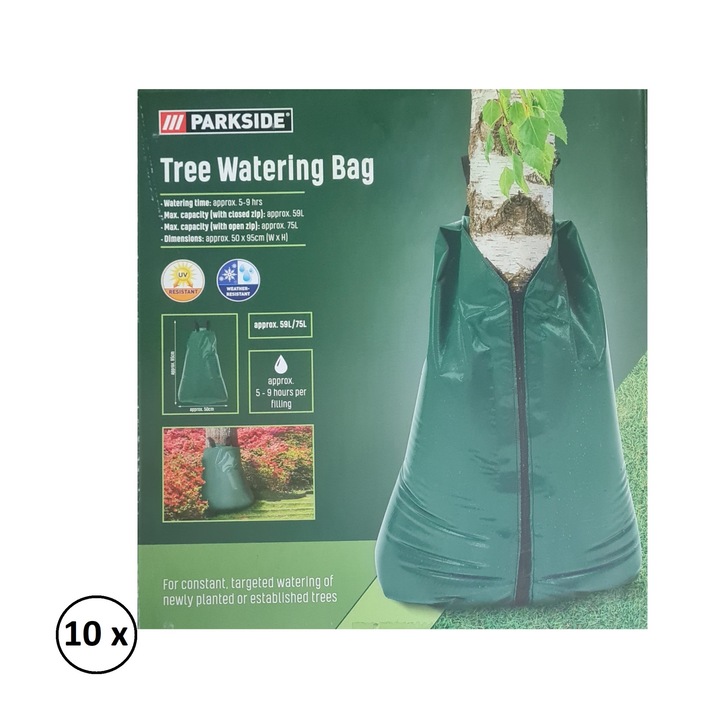Set 10 Saci Parkside pentru Irigarea Copacilor, Volum 75 L, Durata 5-9 ore, PVC