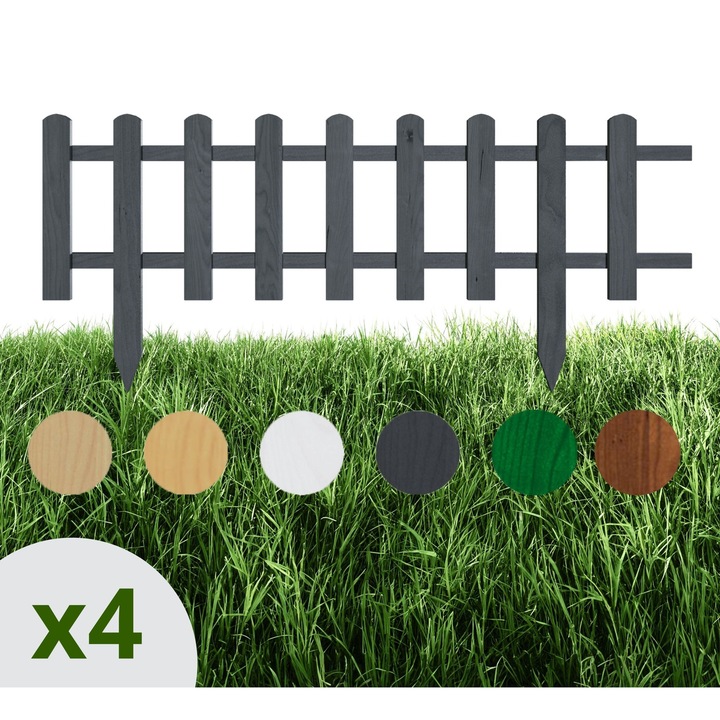 Gard de lemn pentru gradina, Floranica, set 4 bucati - antracit, 100 x 20 cm