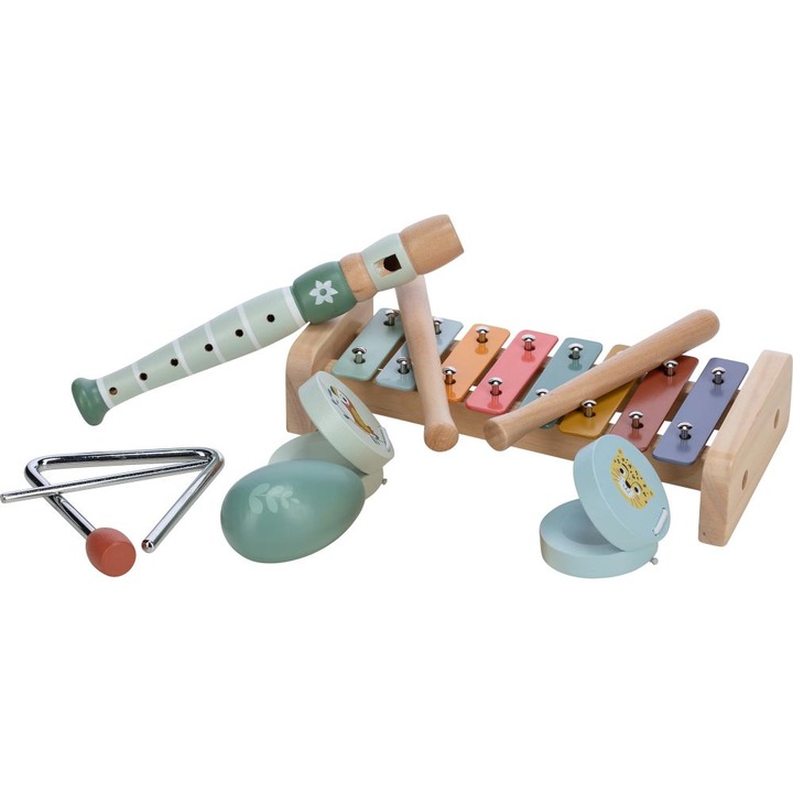 Hangszerkészlet, Free2Play, 5 az 1-ben, Xilofon, Síp, Fa, Megfelel az EN71/123 európai biztonsági szabványnak, 3 év+, Többszínű