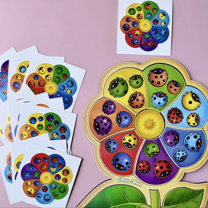 Fa puzzle, 7 különböző színű szirmú virág, 31 db, Ubee