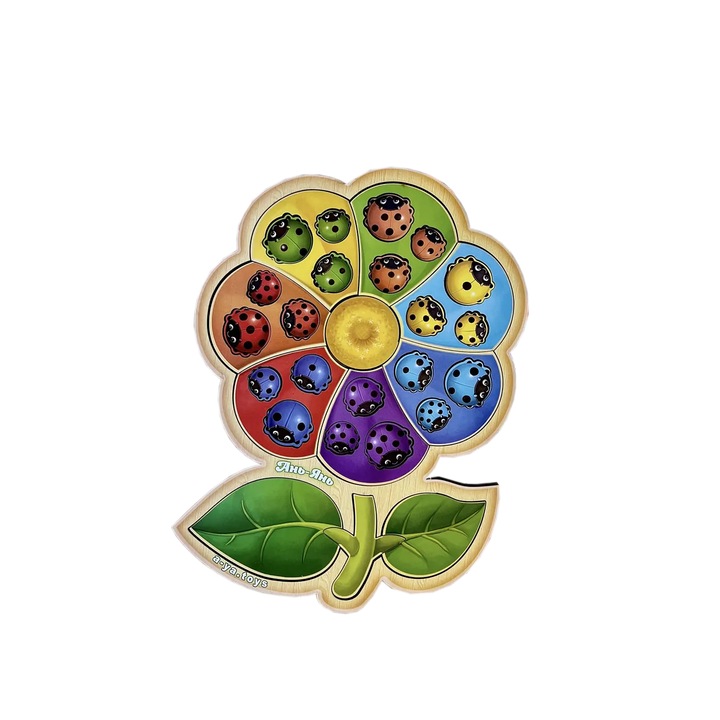 Fa puzzle, 7 különböző színű szirmú virág, 31 db, Ubee