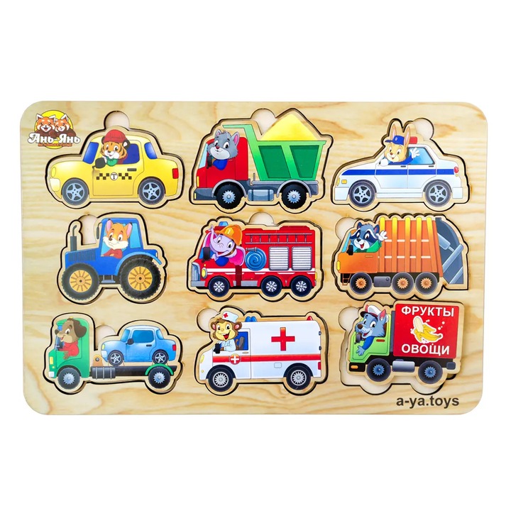 Fa puzzle, autók, 9 db, Ubee