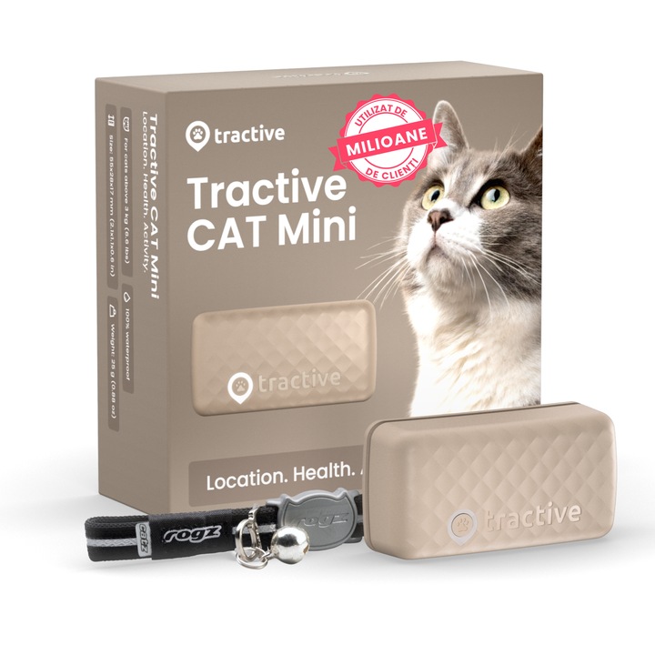 Dispozitiv monitorizare, Tractive GPS CAT Mini pentru pisica & monitorizarea activitatii - Maro
