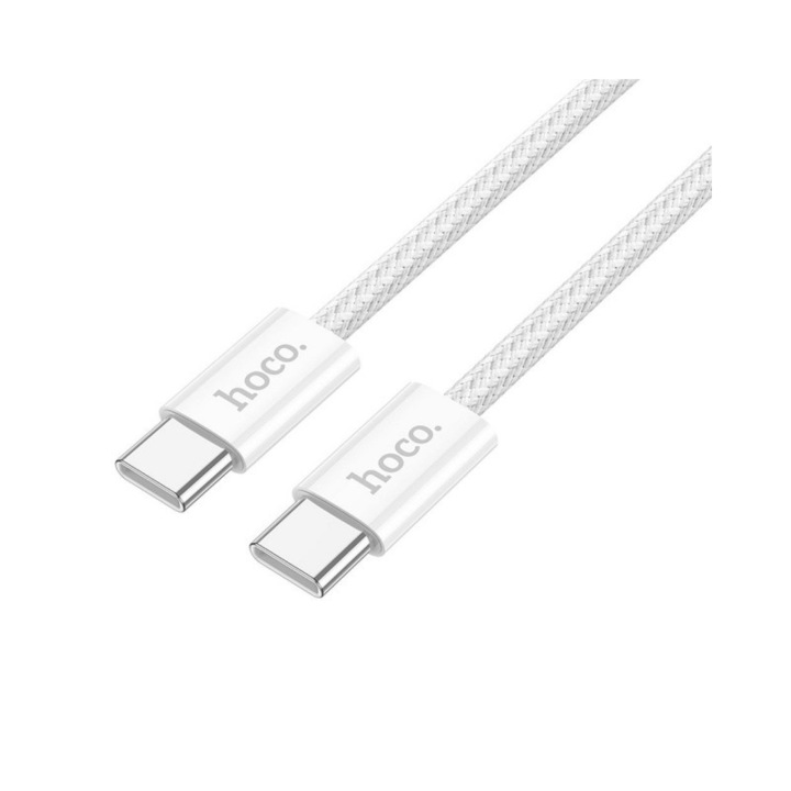 Cablu Date Si Incarcare Hoco Usb-C La Usb-C, PD 3A 60W, Quick Charge 3.0 Lungime 1M, Textil, Alb - X104