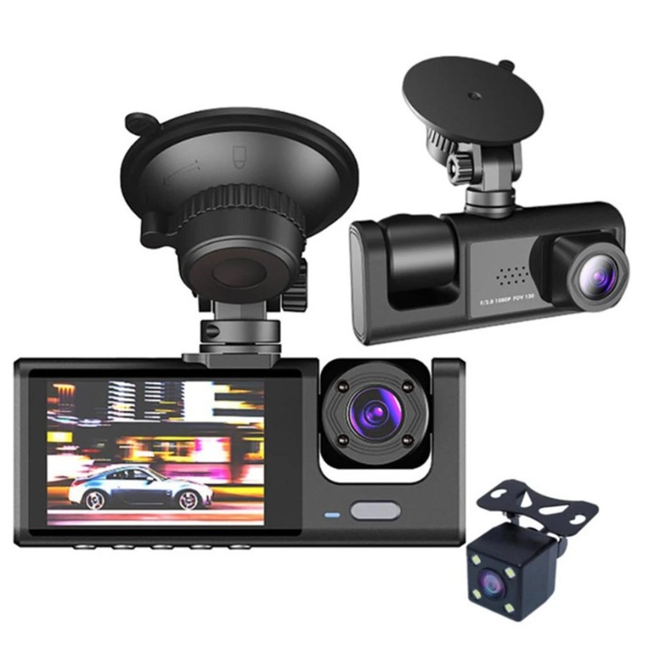 Camera auto DVR by DolphinMC®, Dash Cam video 1920 1080P 1944P, Night Vision, Wi-Fi, G-Senzor, unghi vizualizare 170, 150, 150 Full HD, inregistrare audio, baterie incorporata 200mAh