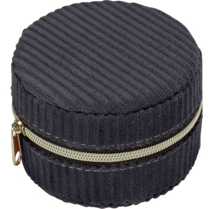 Cutie mica pentru bijuterii, catifea, Ø 8 cm - gri inchis