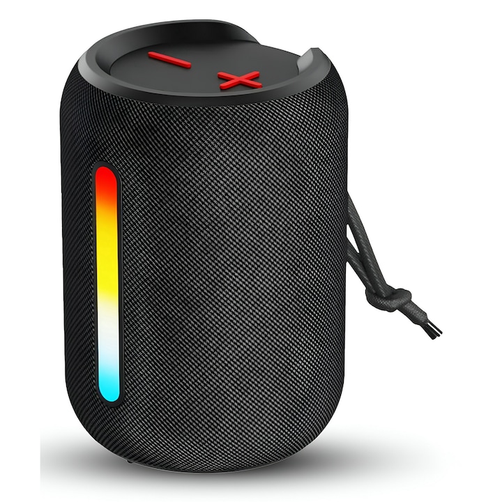 Boxa Portabila ROTTER®, Speaker Wireless, Usor portabila, Waterproof IPX6, Boxa Bluetooth 5.4, 12h, Boxa Bluetooth, Bass Echilibrat, Difuzor Dublu, Speaker Bluetooth, Sunet 360°, Boxa Wireless HD Audio, Speaker Radio FM, Lumini RGB, USB-C, Card TF, Negru