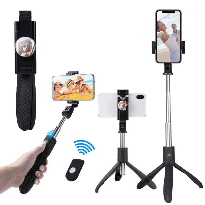 Selfie Stick Pliabil cu Trepied, 70cm, R70, Silicon Flex, Deep Dark
