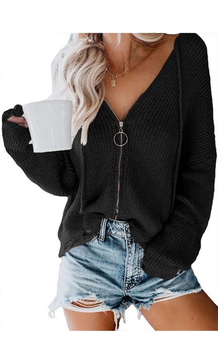 Дамска жилетка с качулка V-образно деколте Dokotoo размер 2XL Черна