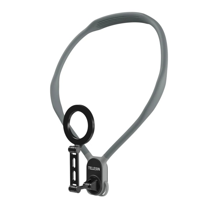 Nyak rögzítési rendszer, TELESIN, max modell, átmérő 23 cm, mágneses markolat, kompatibilis iPhone 15, iPhone 14, iPhone 13, szürke