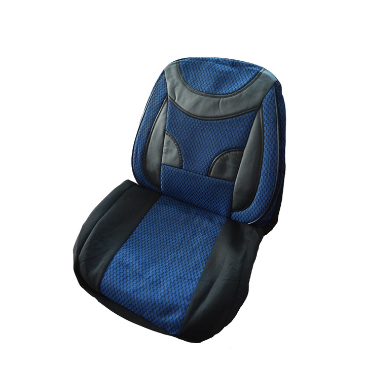 Set huse scaune auto, universale, 5 piese, textil/piele ecologica, albastru/negru