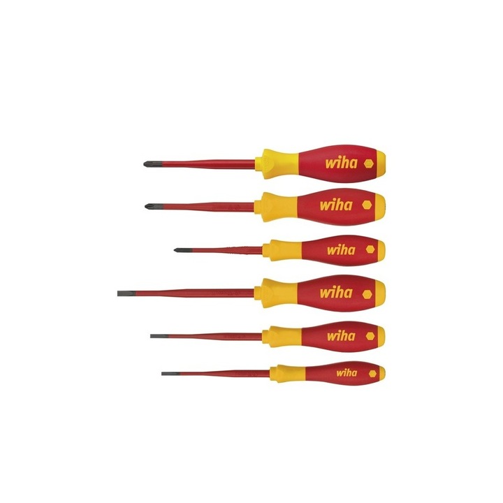 Комплект електрически отвертки, SoftFinish, slimFix straight, Philips, PlusMinus/Pozidriv, 6 части, Wiha