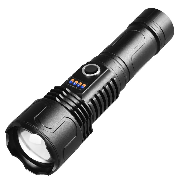 Asafee LT-P0006 Ultra-Bright LED фенер, 20w алуминий, XHP50/70/WHITE LASER източник, професионален, регулируем фокус, 6000mah батерия включена, водоустойчивост, USB зареждане, 3500 лумена, 3 режима, черен