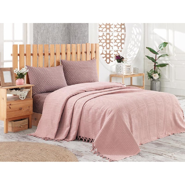 Карирано одеяло, Saheser, модел Willis, за легло за 2 души, 220 х 240 см, Прашно розово
