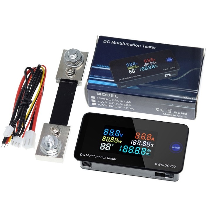 Wattmetru KWS-DC200 cu ampermetru si voltmetru DC 0-200V, 50A