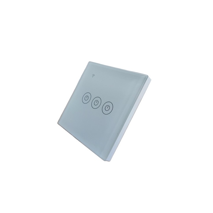 Intrerupator inteligent, Wi-Fi, 10A, 3 canale, Sticla securizata, Tuya, Smart Life, Compatibil Amazon Alexa/Google Assistant, Alb