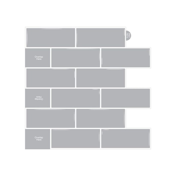 Set de 10 placi faianta autocolante pentru bucatarie si baie, WoStick, 30.5 x 30.5 cm, Gri