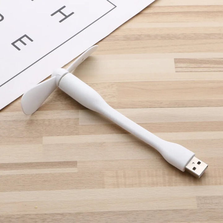 Mini ventilator portabil pentru laptop, conector USB A, 5W, 2W, 28dB, 145x89.3x15mm, silicon, Alb