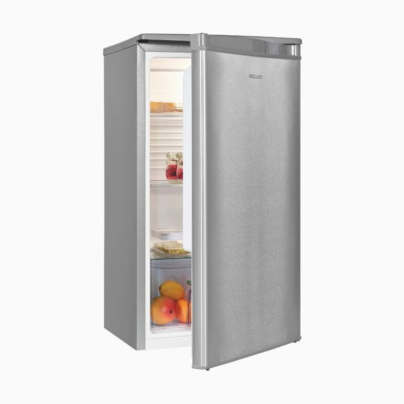 Frigider minibar Exquisit, H 84.3 cm, capacitate 75 litri, undercounter, usa reversibila, control temperatura, compartiment pentru legume/fructe, ideal pentru HoReCa/birou/rulota, iluminat interior LED, picioare ajustabile, inox