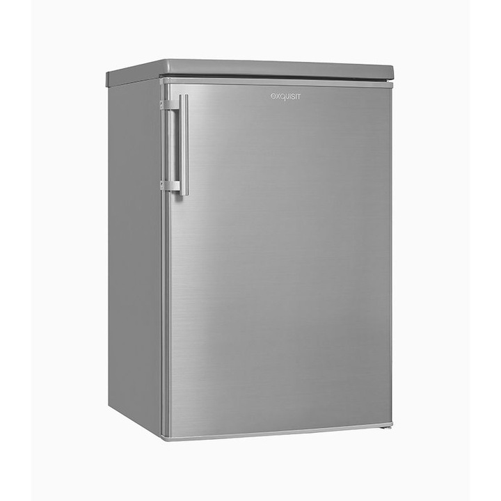 Mini frigider Exquisit, capacitate 109 litri, H 85.5 cm, undercounter, ideal pentru birou/hotel/rulota, congelare rapida, control temperatura, avertizare luminoasa, iluminare LED, picioruse reglabile, design compact, inox