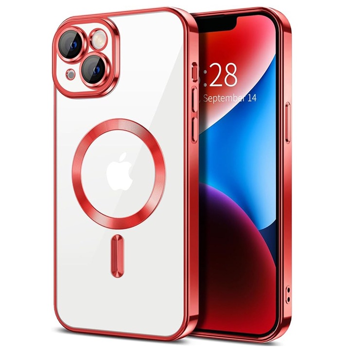UIQ Луксозен защитен калъф за телефон, MagSafe, минималистичен дизайн, първокласни материали, за iPhone 14 Plus, червен