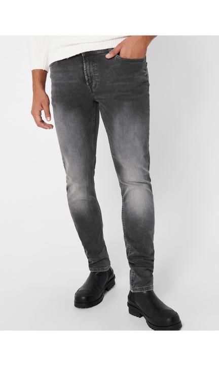 Férfi hosszú farmernadrág, ONLY & SONS, 3970, vékony szabású, pamut, Szürke