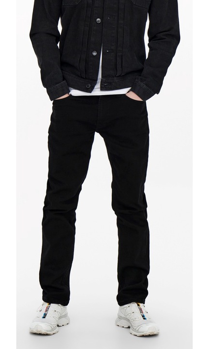 Férfi hosszú farmernadrág, ONLY & SONS, 3975, Normál szabású, pamut, Koptatott fekete