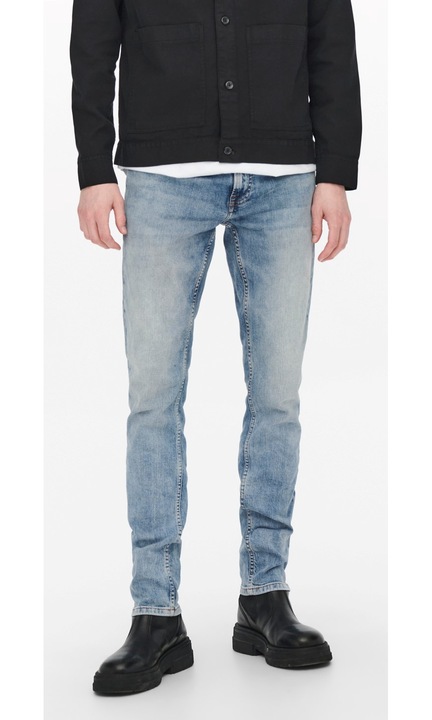 Férfi hosszú farmernadrág, ONLY & SONS, 3969, vékony szabású, pamut, Halványkék