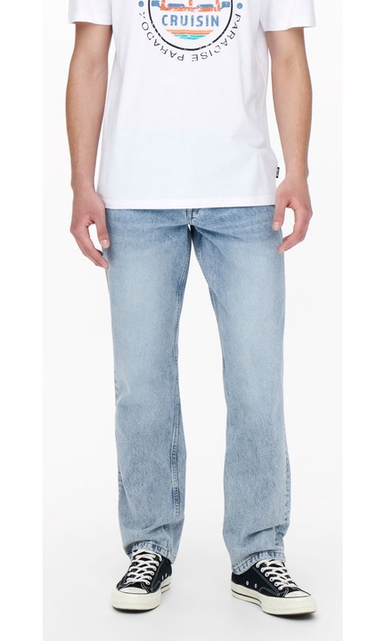 Férfi hosszú farmernadrág, ONLY & SONS, 3965, Normál szabású, pamut, Halványkék