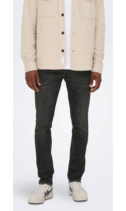 Férfi hosszú farmernadrág, ONLY & SONS, 3969, vékony szabású, pamut, Fekete