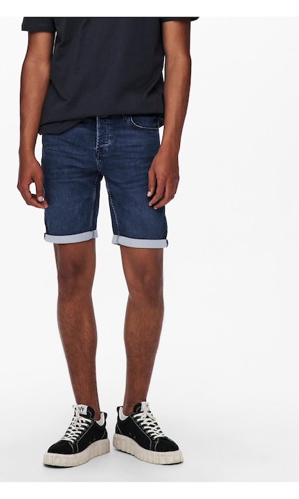 Férfi rövid farmernadrág, ONLY & SONS, 5017, Normál szabású, pamut, Kék