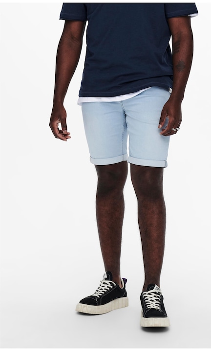Férfi rövid farmernadrág, ONLY & SONS, 5021, Normál szabású, pamut, Kék