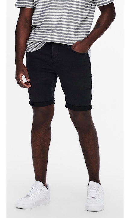 Férfi rövid farmernadrág, ONLY & SONS, 5015, Normál szabású, pamut, Fekete