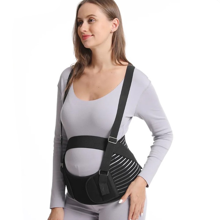 Centura Gravide Ajustabila Abdominala Din 4 Piese, Neagra, Elastica, Marime XXL